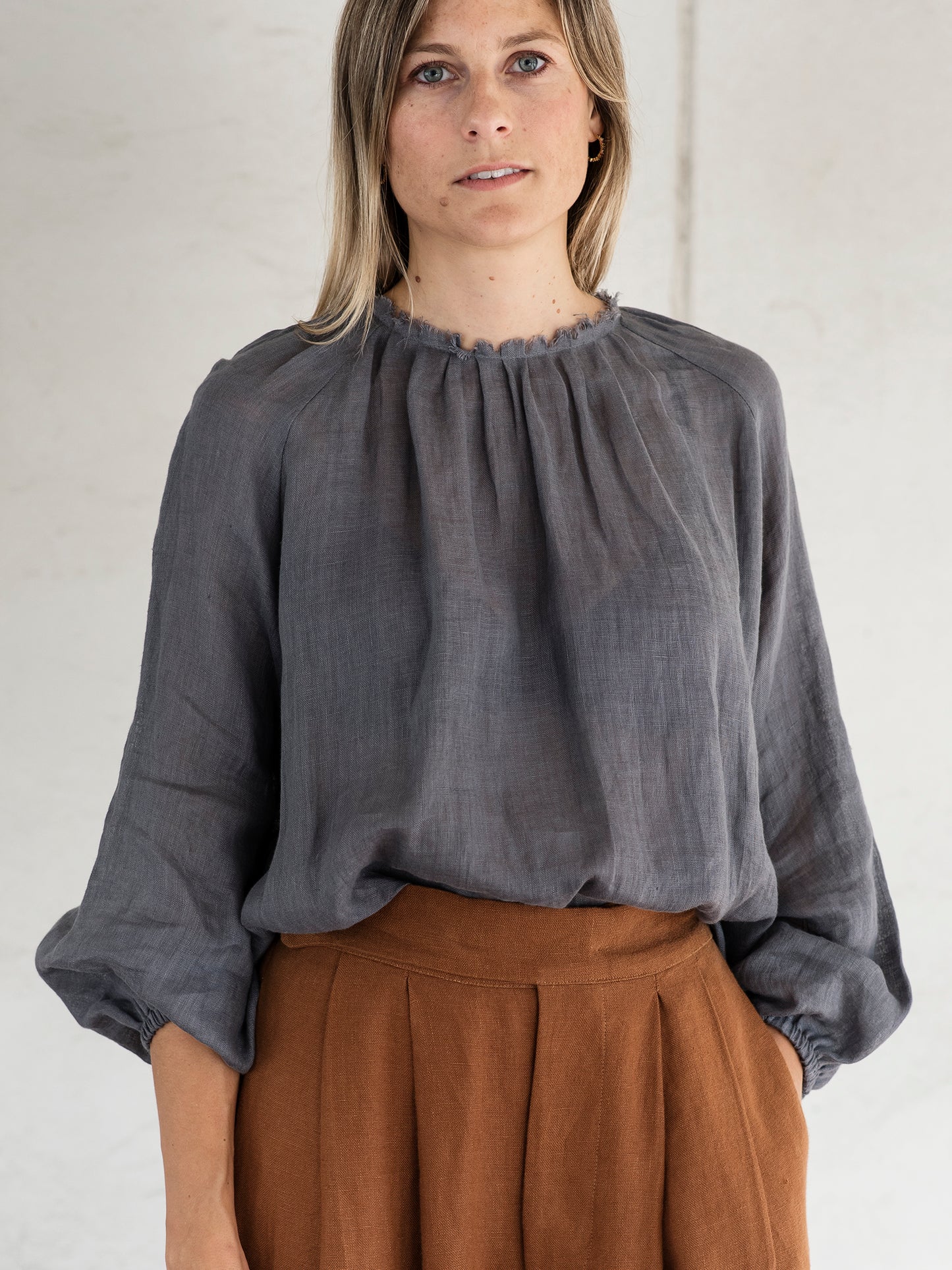 Raw Neck Muslin Top